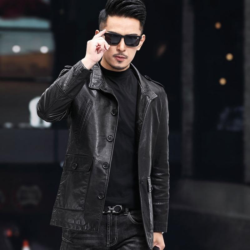 

Мужская натуральная кожаная одежда из вощеной овчины с воротником средней длины ветровка куртка новый стиль 4XL