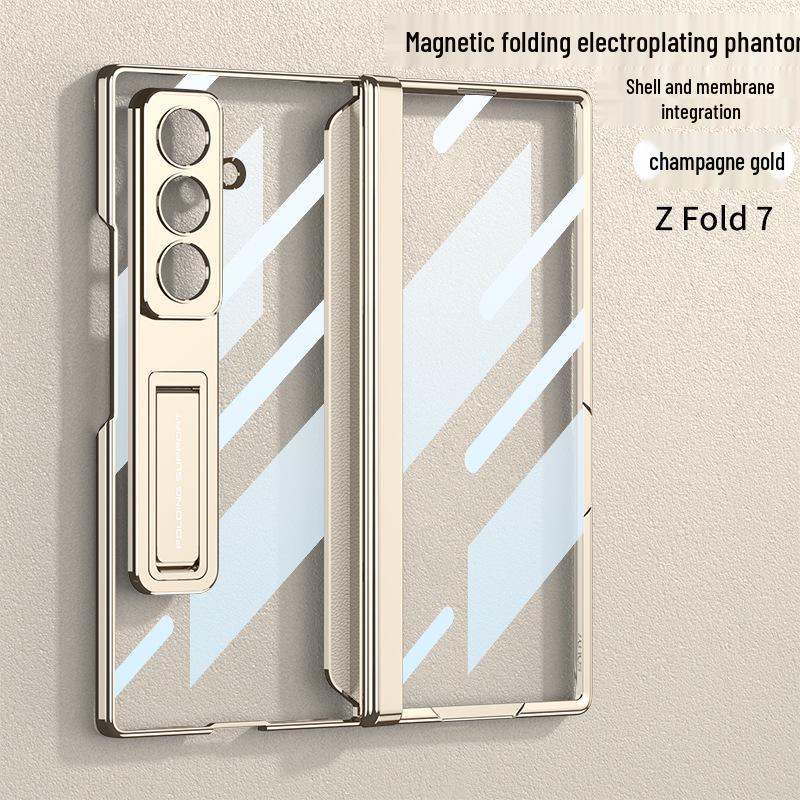 Samsung Z Fold7 Luxury Transparent Electroplated Case with Hinge Bracket & Film