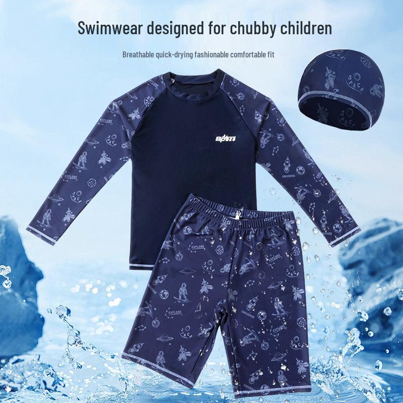 Plus Size Kids' Quick-Dry Two-Piece Swimsuit: Sun Protection & Customizable Prints