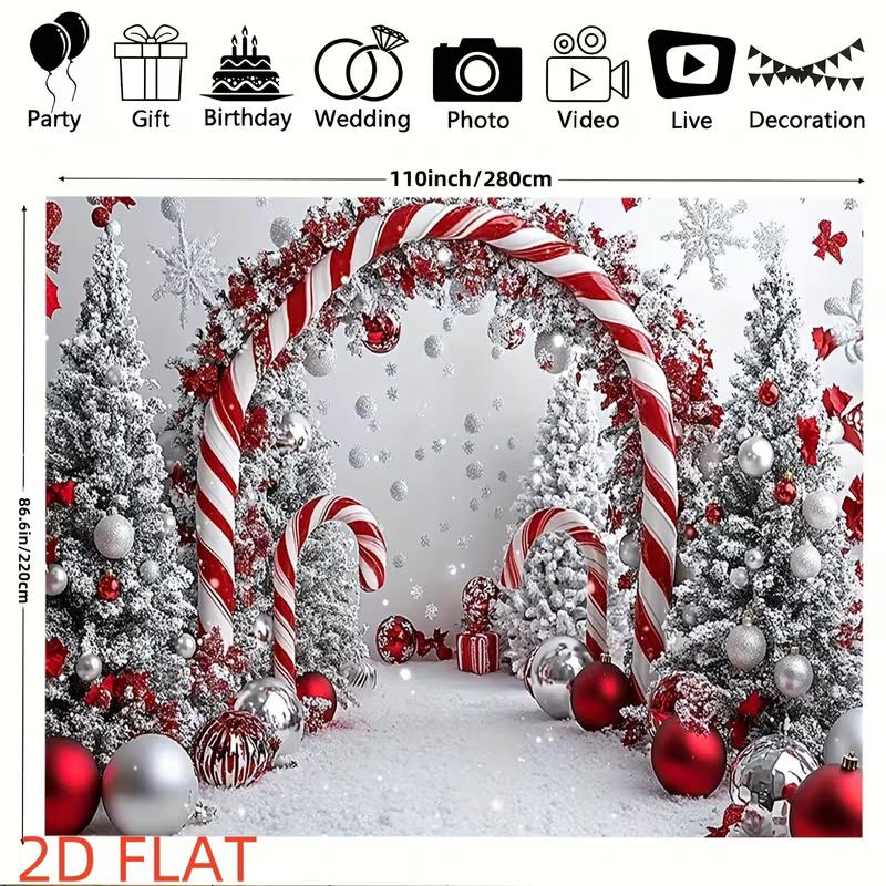 2D Flat Candy Cane Christmas Backdrop Cloth for Xmas & Holiday Themed Photoshoot Decor