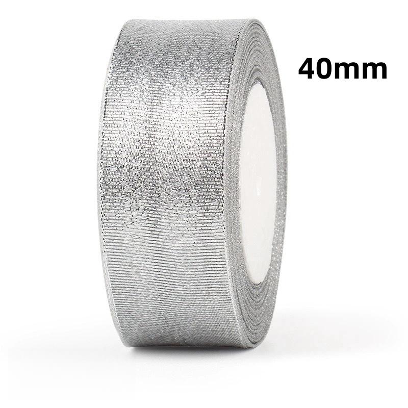 25Yards/Lot 6mm-40mm Gold Silver Glitter Ribbon For DIY Bow Crafts Gift Wrapping Wedding Christmas Decoration Sewing Accessories