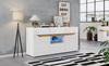 140*40*70cm Wohnzimmer Sideboard mit 4 Schubladen, Schrank mit zwei Fächern, Hochglanz Sofa Beistellschrank mit LED-Beleuchtung, Weiß + Holzfarbe
