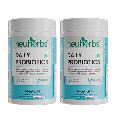 Neuherbs Tägliche Probiotika 30 Milliarden KBE Verdauungsunterstützung Kapseln zur Linderung von Blähungen und für die Immun Gesundheit Packung mit 2 X 60 Kapseln