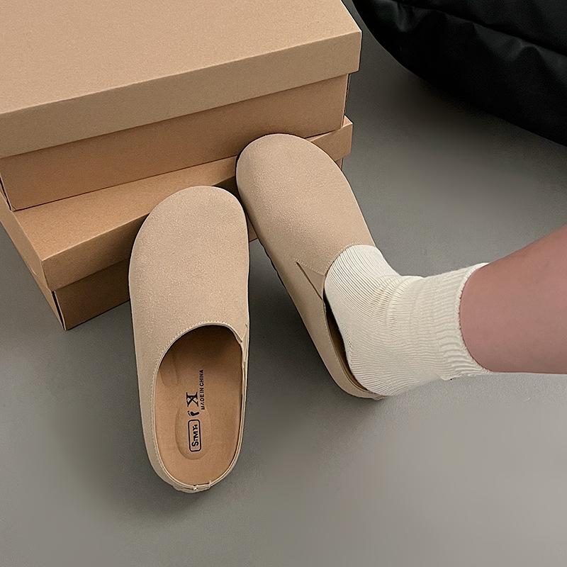 Simple bag head half slippers women's outer wear flat spring new one-pedal soft leather flats