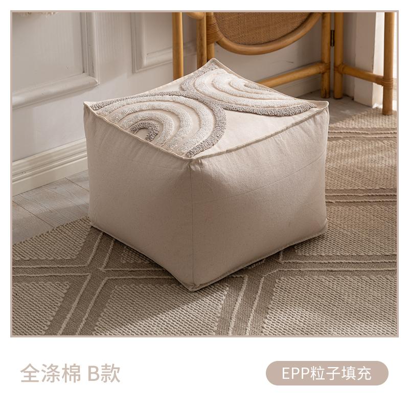 Japanese-Style Sofa Footrest Upholstered Fabric Ottoman Removable & Washable Soft Stool Luxurious Entryway Shoe Bench