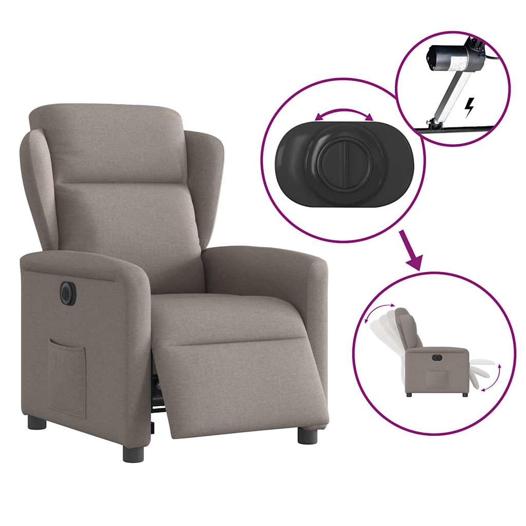Electric Reclining Armchair, Taupe Color, Upholstered In Fabric
