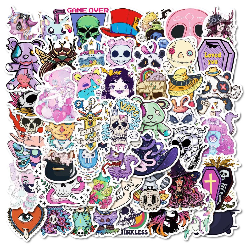 50 Girl Skull Series Pp Waterproof Decorative Stickers Personalized Purple Hair Witch Stickers Chang