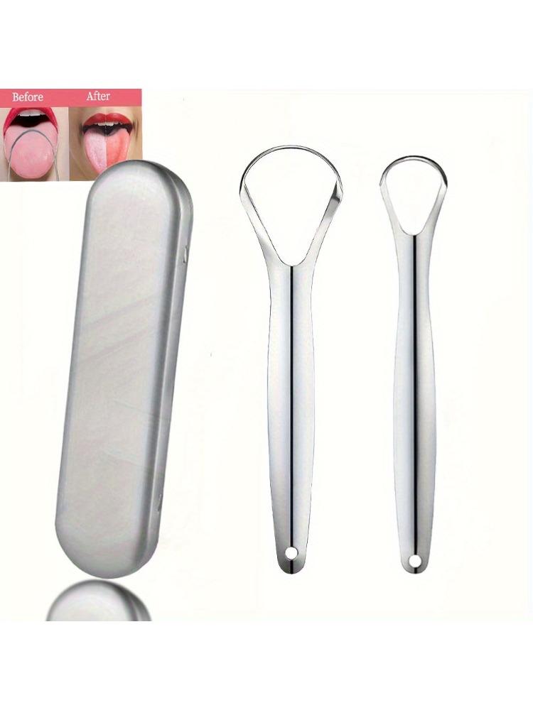 Premium Stainless Steel Tongue Scraper Cleaner Set Fresh Breath Cleaning Coated Oral Hygiene Tool Portable Travel Handy Carry