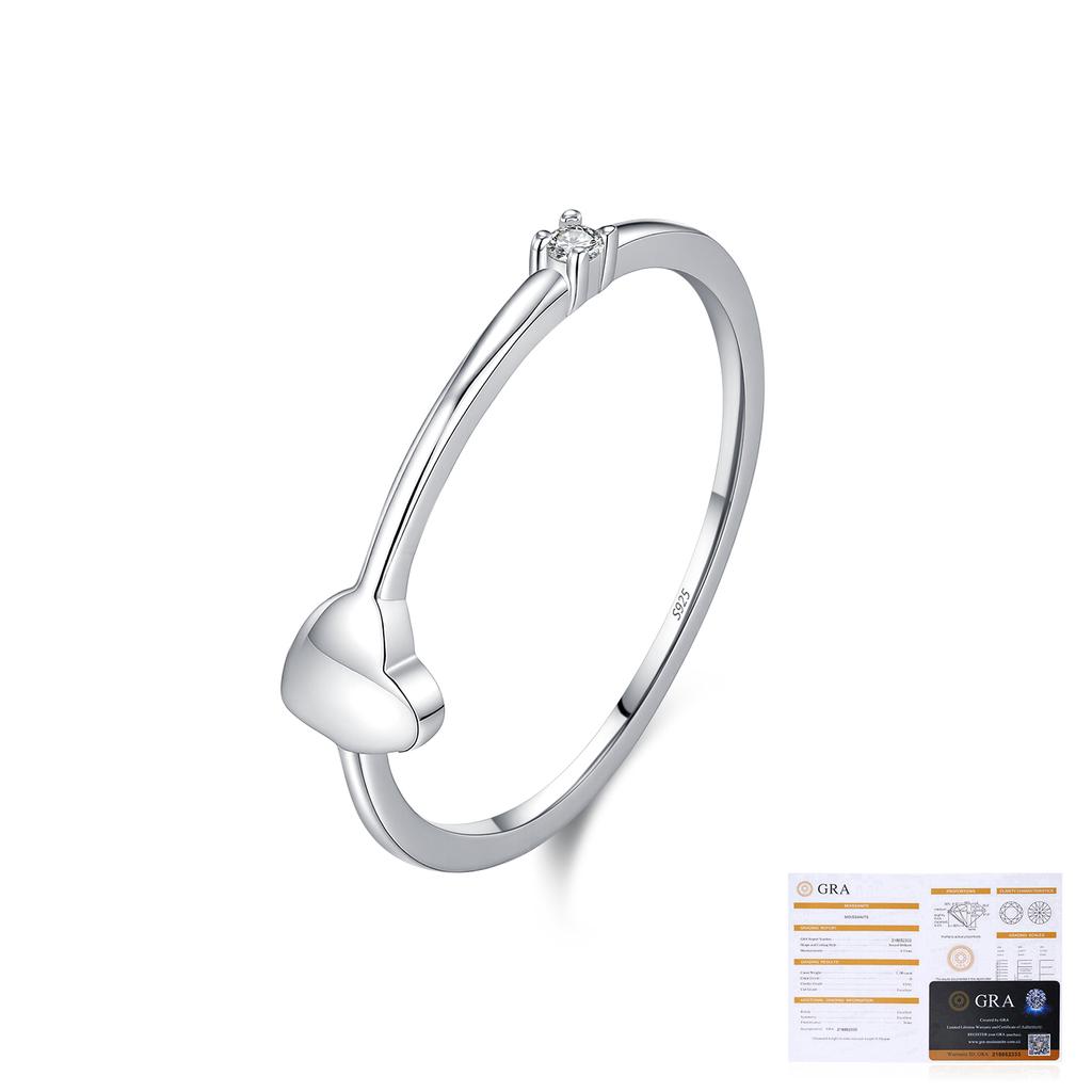 D Color Moissanite S925 Sterling Silver Rhodium/Platinum Plated Minimalist Heart Eternity Band Stackable Thin Ring Women's Daily