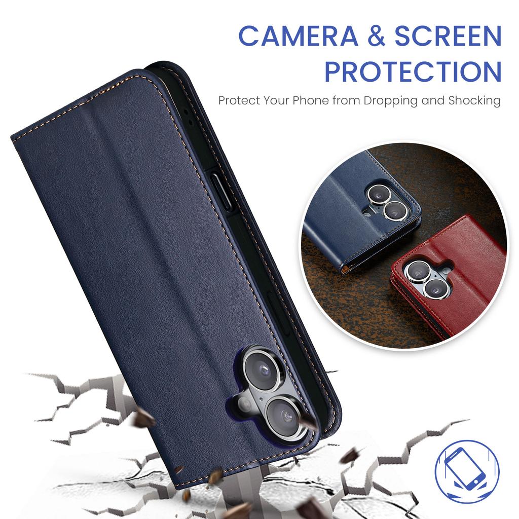 FIERRE SHANN For iPhone 17 Case PU Leather Flip Stand Wallet Phone Cover