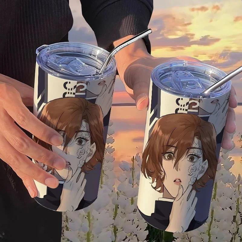 Jujutsu Kaisen Yuji Hrneček 500 ml Satoru Gojo Nerezová Ocel Cestovní Termohrnek Izolované Brčko Hrneček na Kávu Dárek Pro Děti