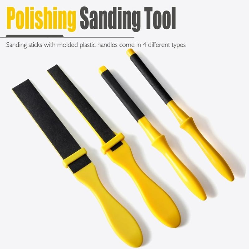 4Pcs Polishing Sandpaper Kits Sandpaper Flat File Wood Rasp File Set Sanding Paper Sand Tool with Plastic Stick