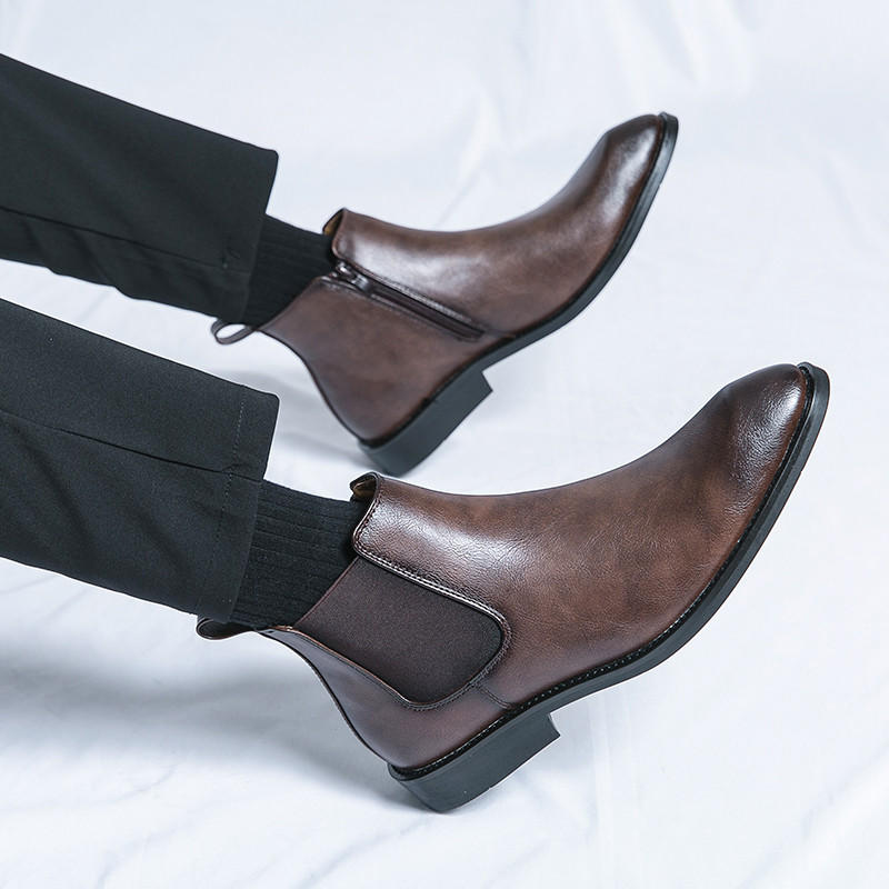 Móda Retro Móda Pánské Hnědé Boty Špičaté Kožené Chelsea Boty Pánské Vysoké Elegantní Boty pro Pány Obuv Zapatos De Vestir Hombre