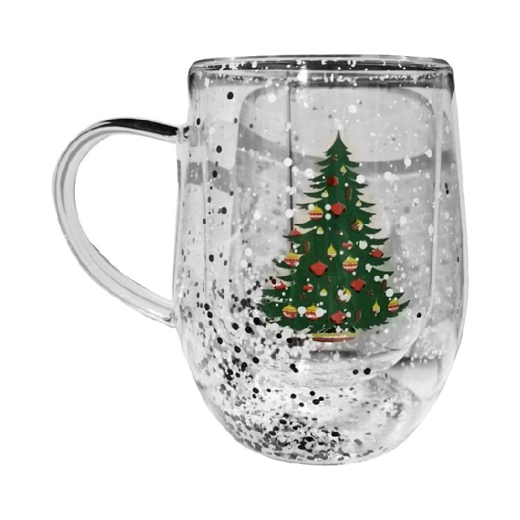 Decorative Christmas Double Wall Glass for Coffee and Milk 300ml Capacity Drinking Cup Heat Resistant Holiday Drinkware