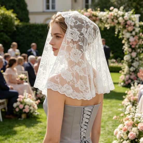 Lace Veil Short Veil with Binding Retro Gauze Shoulder-Length Single-Layer Exquisite Lace Elegant