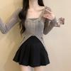Gray Ripped Split Long Sleeve Knit Cardigan Women's Summer Thin Slightly See-Through Slim-Fitting Stylish Niche Top