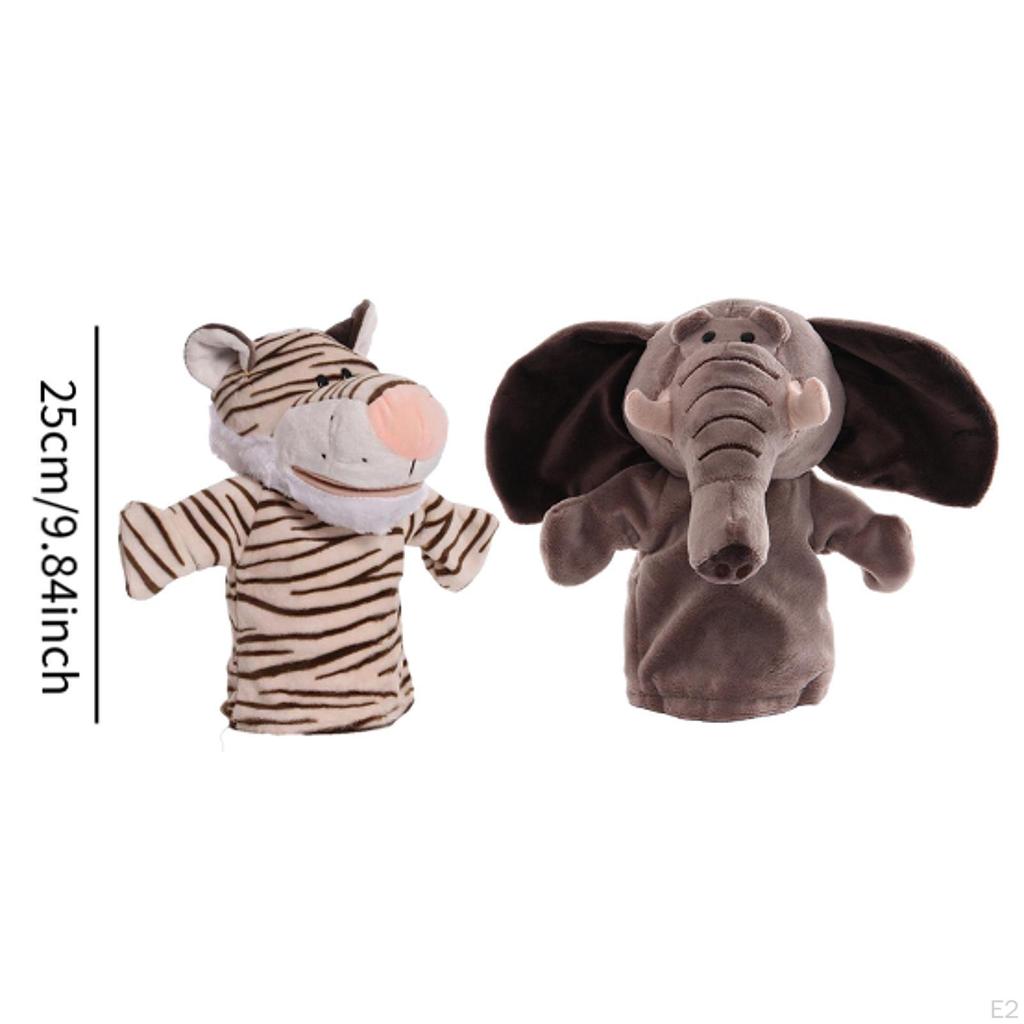 2x Plüschtier Handpuppen Elefant Tiger Weich Lustig Zoo Freund Rollenspiel