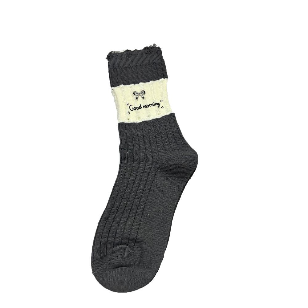 

Mid-calf Women s Cotton Socks Black White Ripped Tube Socks Personality Ruffle Hollow Sock Daily серый