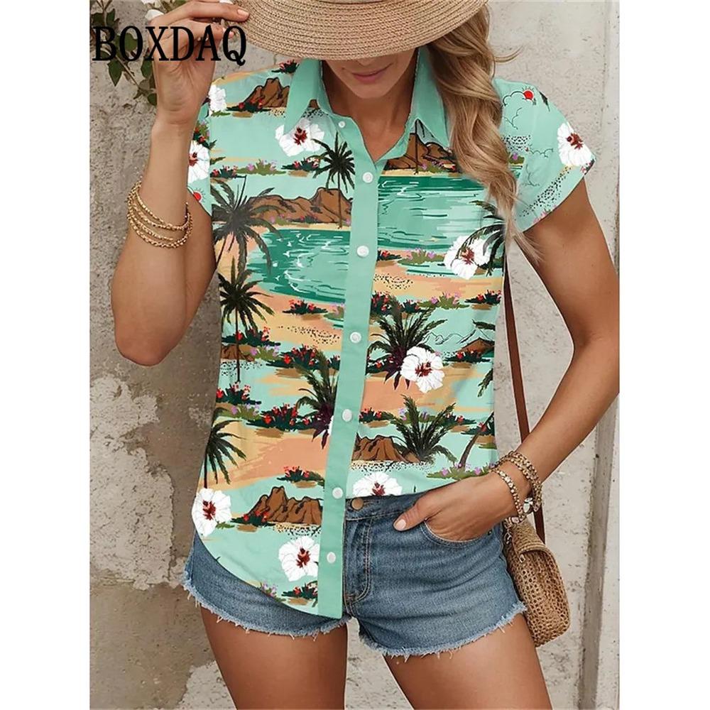 Spring Summer Casual Women's Short Sleeve Blouses Fashion Lapel Button Loose Shirts Classic Plaid Print Women Short Sleeve Tops