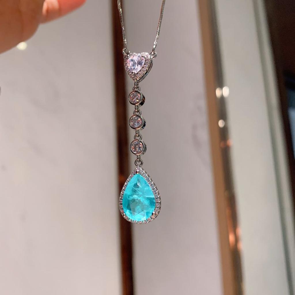 Jewelry Retro Jewelry Diamond Simulation Treasure Stud Earrings Pendant Two-Piece Paraiba Earrings