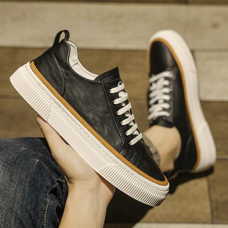 Fashion High Quality Men Genuine Leather Casual Shoes Flat Designer Vulcanized Shoes New Antiskid Handmade Outdoor Leisure Walk Flats