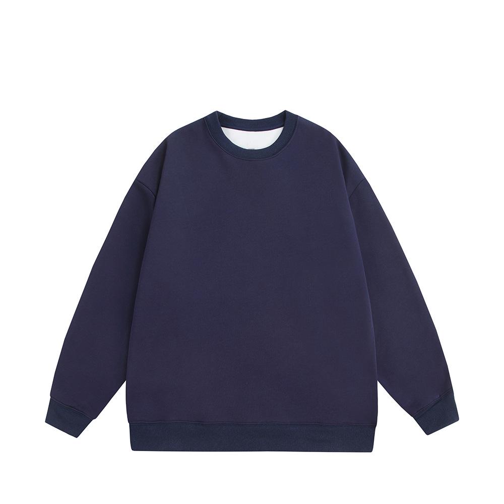 Autumn 2025 Men's Plus Size Loose Round Neck Solid Color Long Sleeve Hoodie