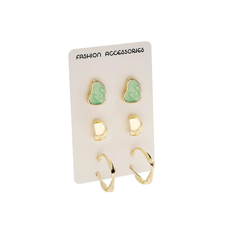 Cold Wind 3 Pairs Of Simple Stud Earrings Set Irregular Oil Dripping Round Earrings Personalized Temperament Earrings