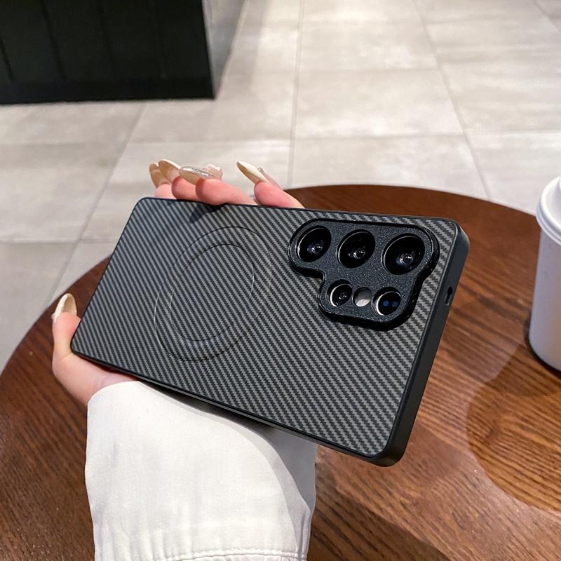 

Магнитный чехол для Samsung Galaxy S25 S24 S23 S22 S21 S20 Ultra Plus FE Edge Чехол из ПУ кожи с текстурой углеволокна Магнитный чехол Galaxy S25 Ultra серый