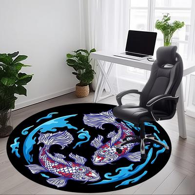 1pc Koi Fish Design Chair Carpet for Office, Round Non Slip Durable Large Size Office Carpet, Suitable for Office