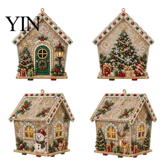 Kreatives Geschenk für Erwachsene DIY Weihnachts-Perlenkunst Malerei Hängender Anhänger Bausatz, 3D Perlen Lebkuchenhaus Dekoration Haus Handgemachte Miniatur