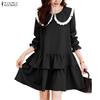 ZANZEA Women Casual Doll Collar Loose Long Sleeve Elegant Dress