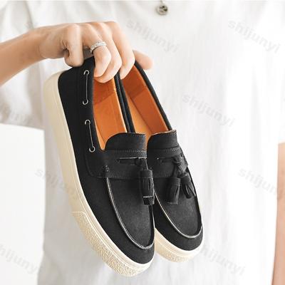 2025 Men Flat Loafers Frosted Suede Flat Shoes Comfortable Non Slip Trendy Loafers Lightweight Outdoor Casual Shoes