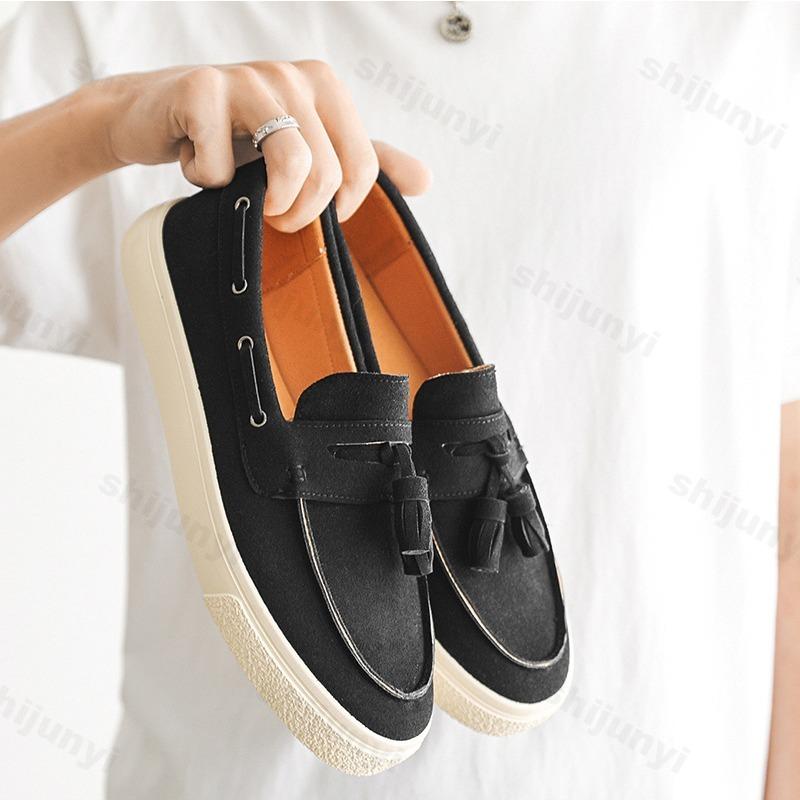 Fashion 2025 Men Flat Loafers Frosted Suede Flat Shoes Comfortable Non Slip Trendy Fashion Loafers Lightweight Outdoor Casual Shoes