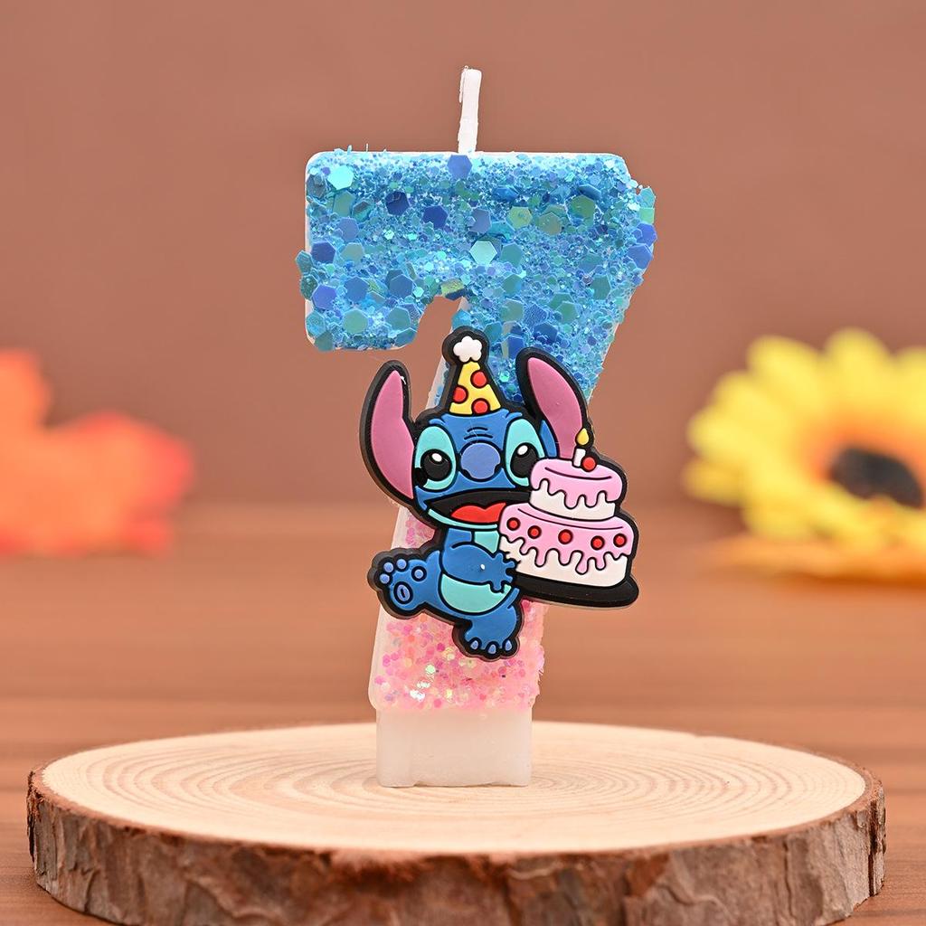 Stitch Prince Historical Candle Topper with Shiny Sequins - Birthday & Festival Style