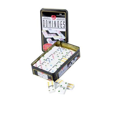 Doppeltes 9-farbiges Domino-Set - ENGELHART - Metallbox - 55 Dominosteine ​​- Regeln enthalten