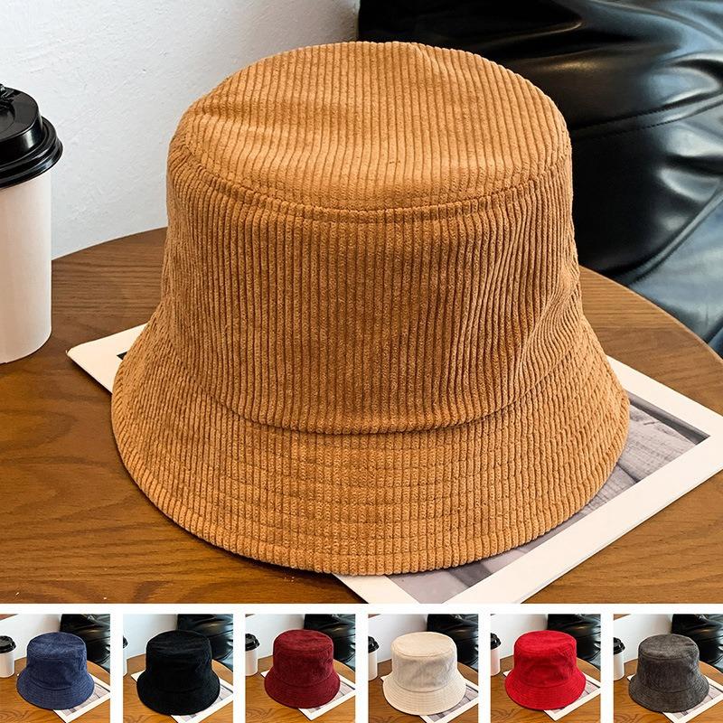 Corduroy hat embroidery autumn and winter bucket hat men's versatile thermal basin hat bucket hat tide