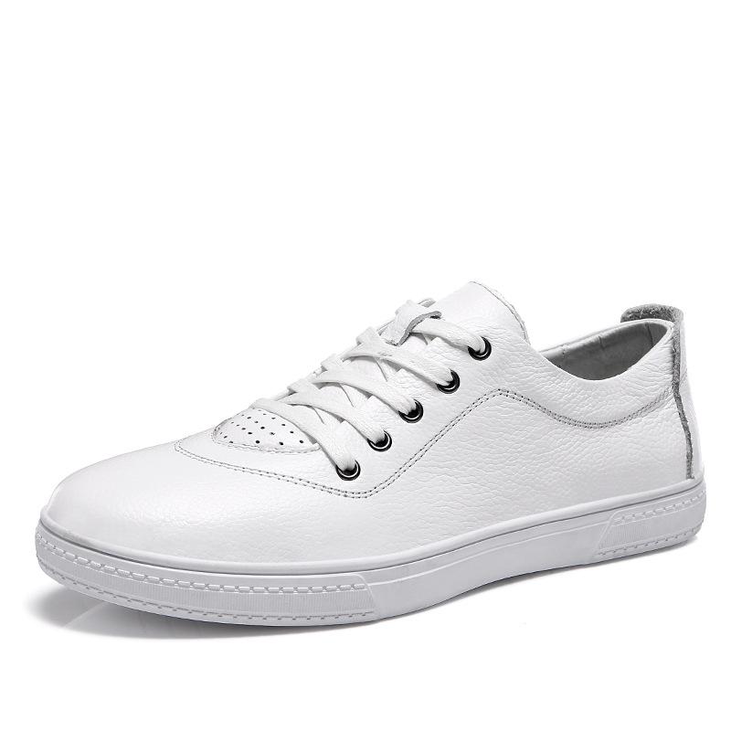 Summer New Sports Casual Men's Shoes Genuine Leather White Skateboard Shoes Breathable Trendy Pumps