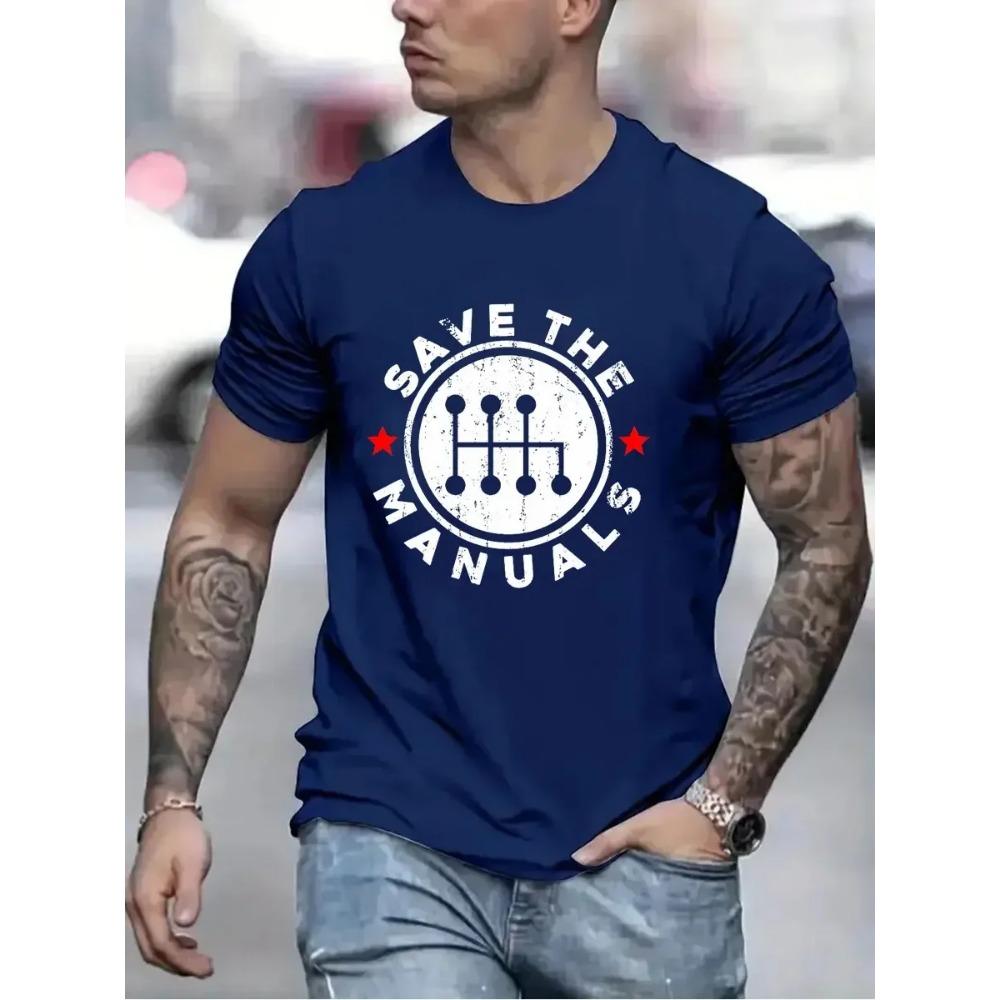 Speichere das Handbuch Print T-Shirt Herren Kreative T-Shirts Lustige Herren Kurzarm Oberteile Rundhals Trendige Straße Herrenbekleidung Oberteile