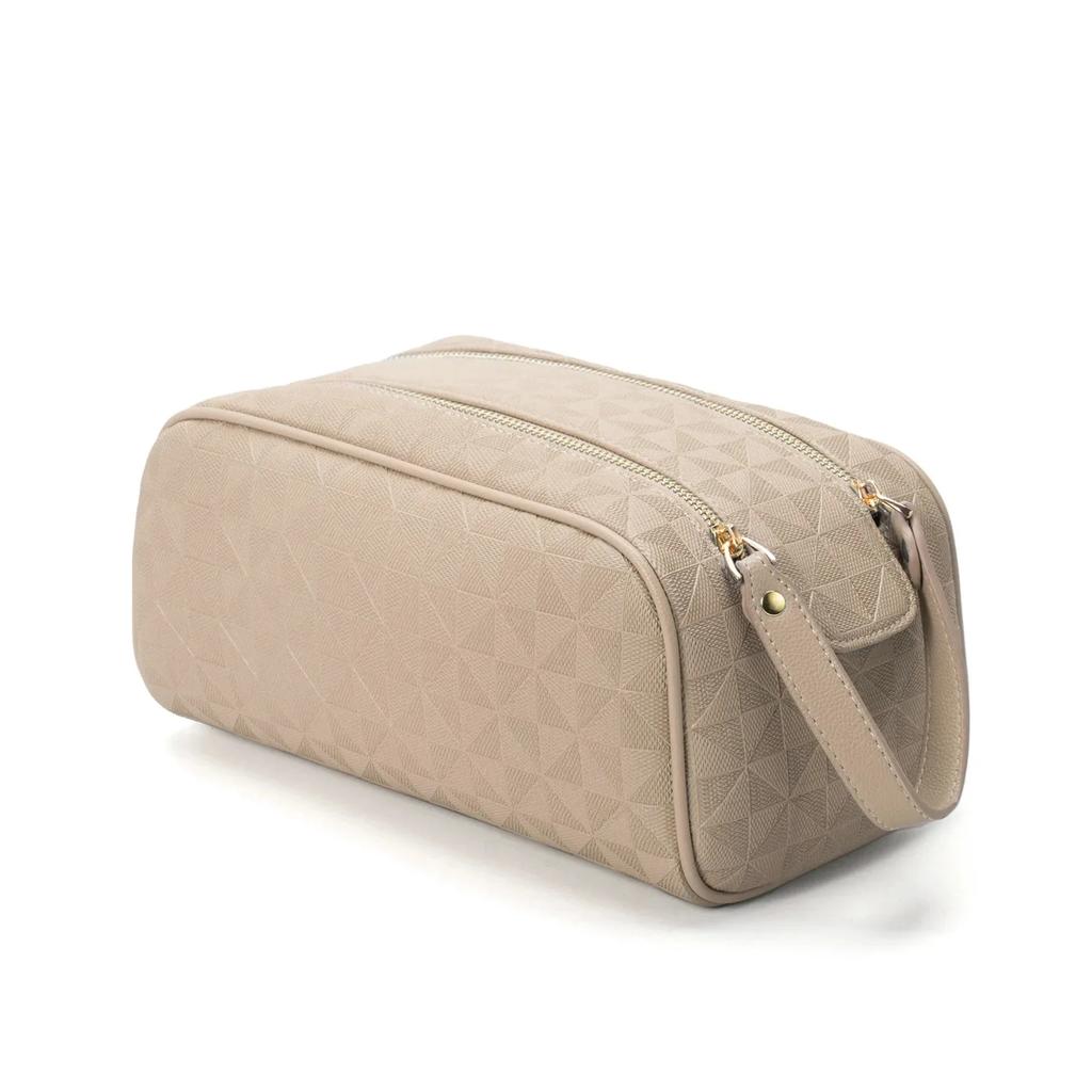 Fashionable Embossed Large Capacity Portable Makeup Cosmetic Bag Double Zipper Handheld Wash Bag Storage Organizer