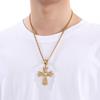 Hip Hop Rhinestone Cross Pendant Necklace for Men Vintage Stainless Steel Jewelry Gold Color O Chain Accessory Trendy Charm Gift
