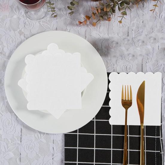 100 Sheets 25CM Scalloped Cocktail Napkin 2 Layers Thick Square Disposable Baby Shower Wedding Birthday Party Dessert Beverage Dinner Paper Napkin