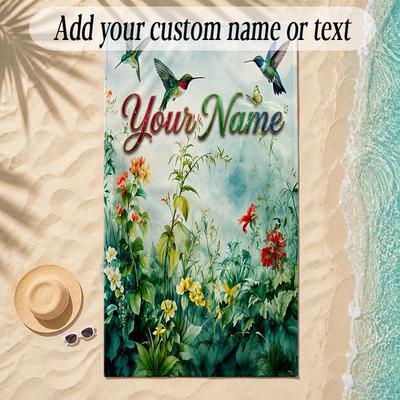 Birds Theme Soft Beach Towel Personalized Custom Name Text Towel Portable for Beach Pool Travel