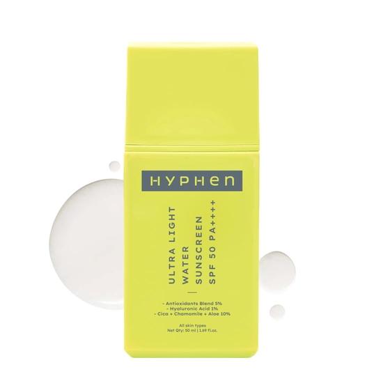 Hyphen 1% Hyaluronic Ultra Light Water Sunscreen SPF 50 PA ++++ | Broad Spectrum  | No White Cast | 5% Antioxidants Niacinamide Vitamin E | 50ml