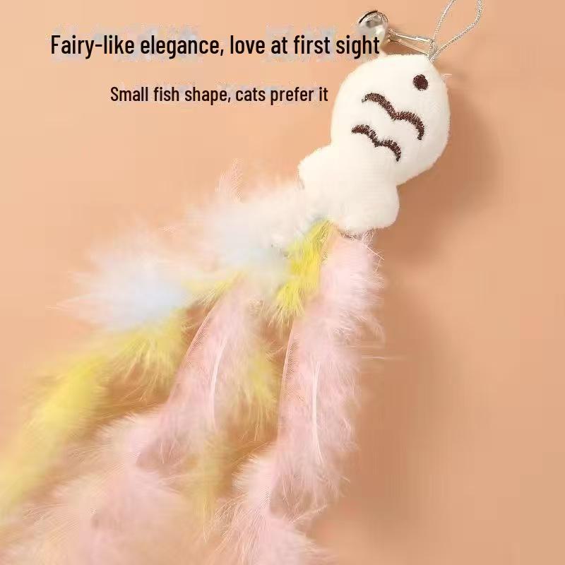 Cat Teasing Stick: Long Steel Wire Rod with Rotating Feather Toy for Kittens