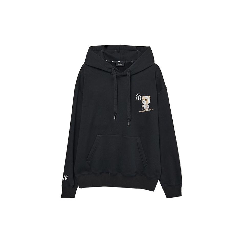 MLB FW23 New York Yankees Frowning Bear Print Loose Hoodie Unisex hoodies Black 3AHDE0136-50BKS