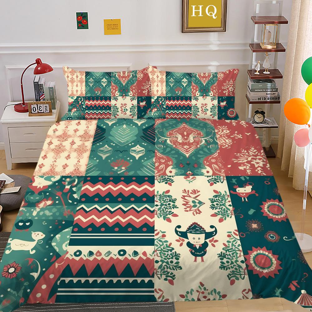 Christmas Printing 3D Printing Polyester Pillowcase Quilt Cover Two Or Three-Piece Set