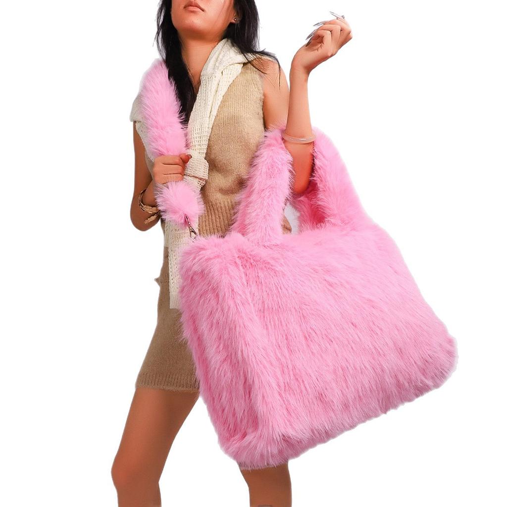 Winter Fashion Women's Furry Tote Handbags Large Capacity Commuter Ladies Faux Fur Shoulder Bag Soft Plush Female Crossbody Bags