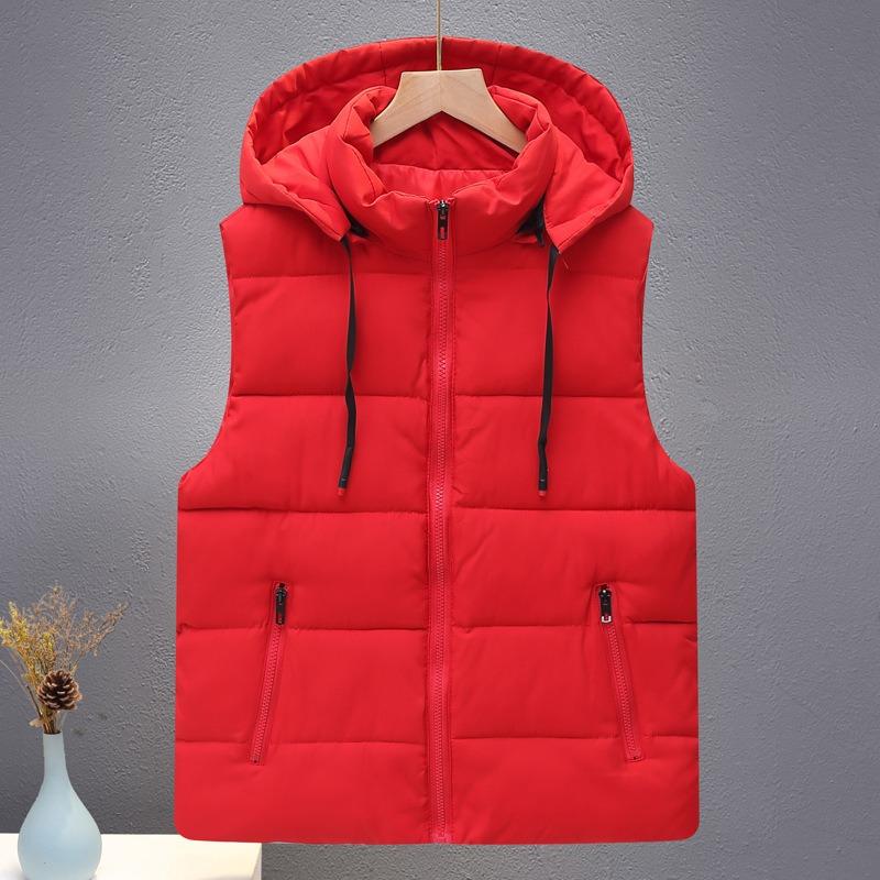 

Хлопковый жилет мужской осенне-зимний утолщенный теплый съемный жилет с капюшоном большого размера повседневный хлопковый жилет студенческая хлопковая куртка 5XL (165-90 kg) красный