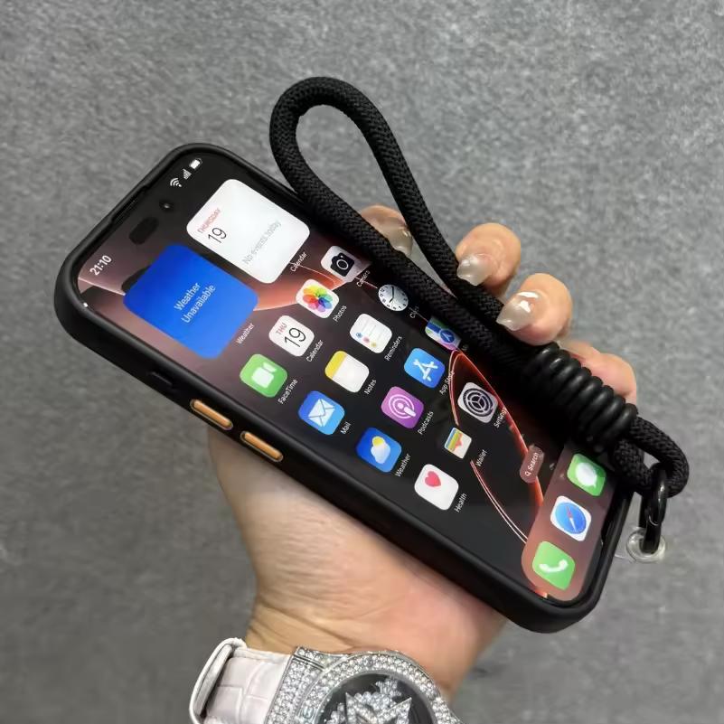 Modefodral Kontrastfärg Magsafe-fodral för iPhone11 12 13 14 15 16 Pro Max Plus Solid Slim Matt Lanyard-skydd