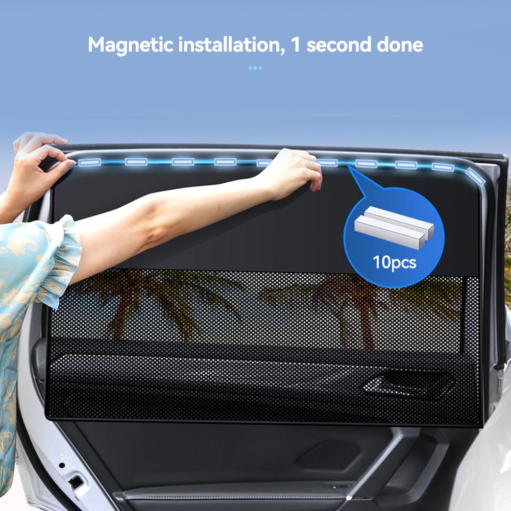 Magnetic Car Sun Shade Curtain Dual- layer Mesh Window Shade Sun Protection Heat Blocking